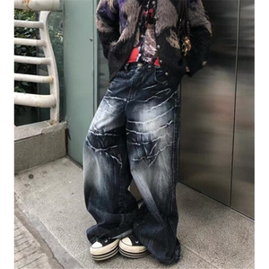 美式高街扎染阔腿牛仔裤男女bf慵懒风夏季薄款拖地长裤 NA278图片