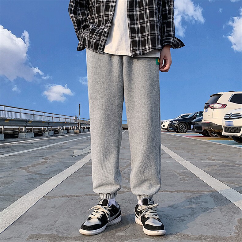 春季新款韩版港风格子休闲个性图标宽松束脚休闲裤FNY2355-P35图片