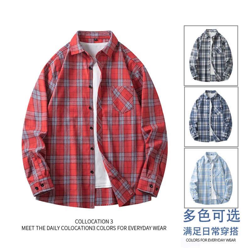 （跨境电商）四季款格子衬衫潮流宽松格纹衬衣,男装衬衫,星座1107-1