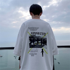 短袖t恤男2021宽松ins港风潮半袖上衣情侣装百搭五分袖T597-P28，男装T恤，星座512-2