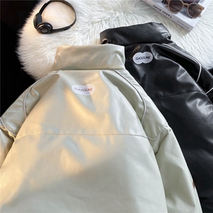 平铺冬装新款pu皮加厚宽松棉衣外套机车服情侣棉服D233-P128 男类图片