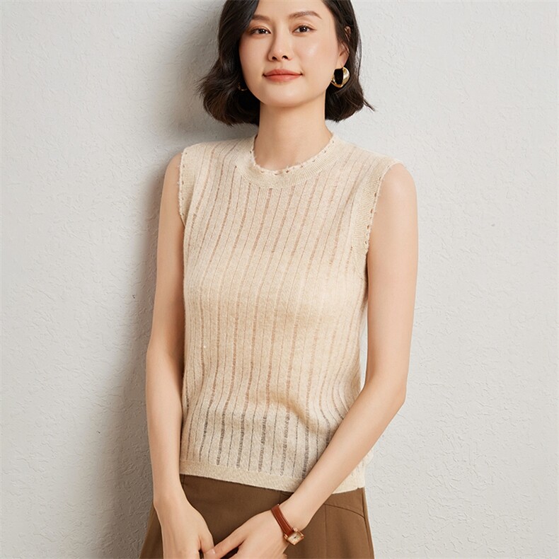 2024年秋季新款百搭气质12G烂边背心羊毛打底女,女装背心吊带,臻维羊绒