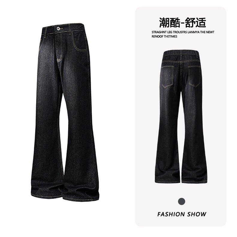 B221 美式ins高街暗黑宽松直筒光板原色牛仔裤LK25588-特P45控78图片