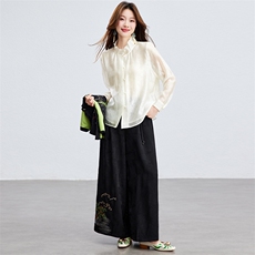 在仓~2026年春夏轻薄背心/马甲上衣两件套刺绣山水画两件套阔腿裤，女装套装/套裙，新依时派