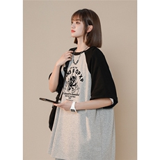 2025夏季新款美式卡通字母印花中性插肩袖拼接T恤T1005/P35控49，男装T恤，电商A148-1