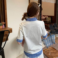 H0712-P43短袖t恤夏2026新款假两件卡通刺绣翻领上衣韩版女装，男装T恤，星座617A-2