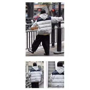日系男女撞色拼接棉服秋冬季潮牌美式高街宽松加厚棉衣外套原宿图片