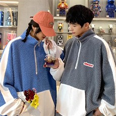 2025冬季新款港风拼接羊羔毛情侣男女款卫衣潮夹克外套GJ22-P95，男装夹克，电商B277A（原A068）