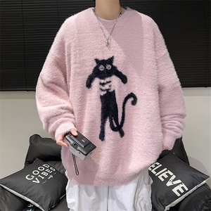 高品质秋冬款男圆领毛衣慵懒猫咪针织衫线衣外套M5658 P60图片