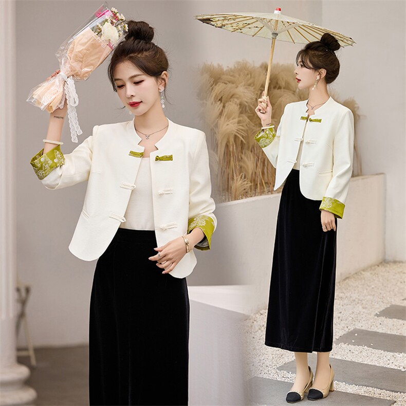 特价米色6818拼色盘扣国风西装小外套女春新款中式气质小众外搭，女装套装/套裙，魅影