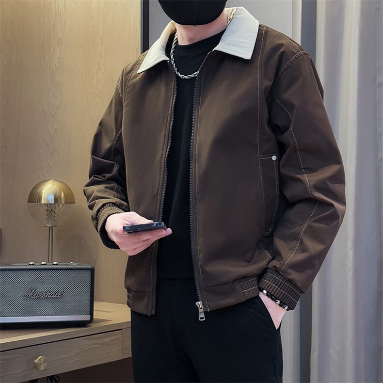 秋冬拼色夹克男时尚店主小伙风潮潮流男外套TZ2585P78控128图片