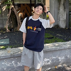 抖音得物高品质二开240克宽松纯棉美式潮牌插肩袖拼接短袖T恤，男装T恤，电商A486