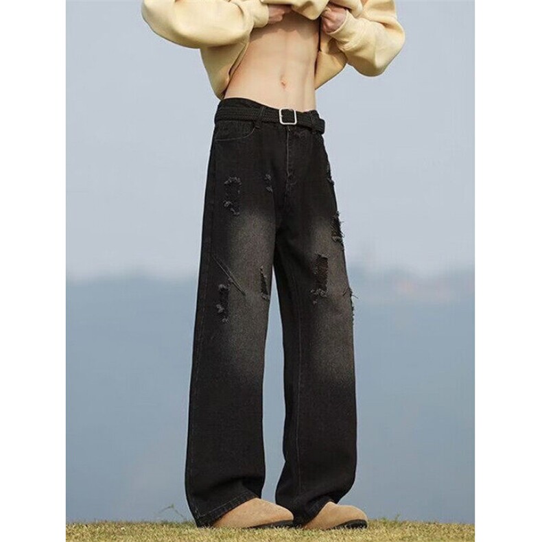 复古破洞牛仔裤男春秋季薄款高街裤子高腰提裆直筒裤潮NT25，男装牛仔裤，星座1116A-1（原606A）