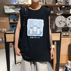 ！港风2023夏季无袖背心男加肥加大码宽松短袖T恤男BX282-P20图片
