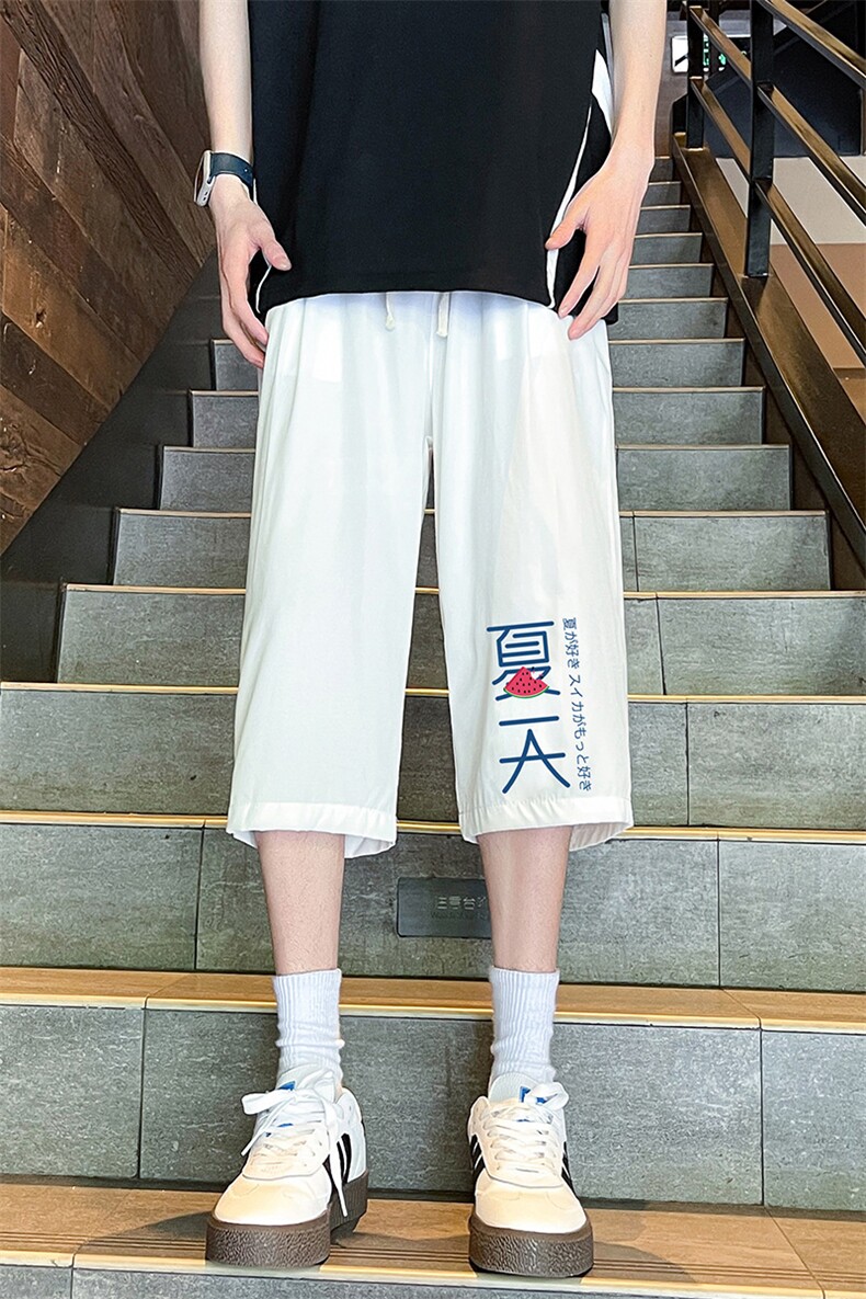 QK72192-P25冰丝七分裤男大码速干短裤男五分裤港风风格,男装休闲裤,电商A040
