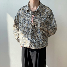 夏威夷花衬衫男长袖港风潮牌ins夏薄款外套宽松翻领衬衣W964-P28，男装衬衫，星座512-2