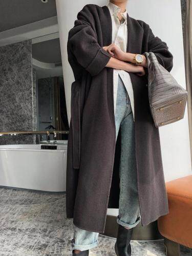 SL-2-1711欧美范腰带长款百分百羊毛双面呢外套,女装,L·H·X