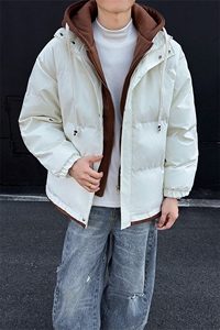 冬季撞色连帽假两件棉服情侣款保暖棉衣宽松外套D4134-TP75不图片
