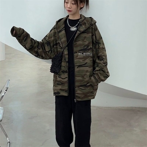 2025春秋女装美式高街连帽卫衣外套女宽松百搭迷彩上衣图片