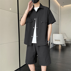 短袖衬衫男新款夏季薄款透气搭配一套短裤宽松翻领衬衣TZ067-P95图片