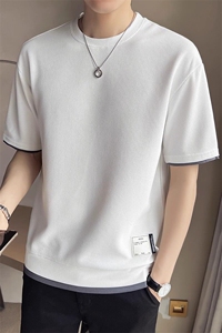 夏季短袖T恤男2025新款潮牌假两件华夫格男装半袖 A313-T913-P35图片