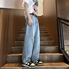 k705-p48-控68M-5XL现货oversizecleanfit风黄泥牛仔裤破洞，男装牛仔裤，星座116