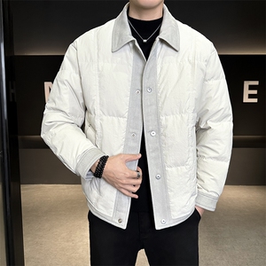 90%标白鸭绒 2025冬季翻领拼接休闲加厚羽绒服外套25162-P335图片