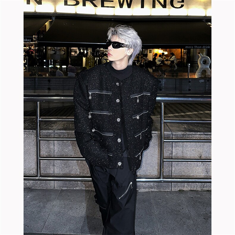 25夜店闪片满天星小香风设计感垫肩男模外套XXF15-p168，男装毛呢大衣，电商B288