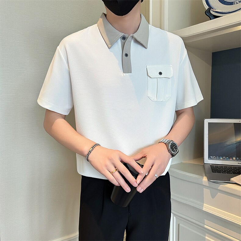 店主风社会小伙男士POLO衫新款异色翻领口袋款T恤301A-1/PL99/P55,男装T恤,星座301A-1