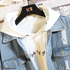 破洞牛仔外套男韩版学生帅气衣服潮流宽松春秋季潮牌夹克8201-P60，男装夹克，电商A318