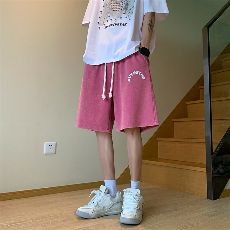 纯棉320G重磅水洗做旧发泡印花短裤A014-DY2333-P45控58图片