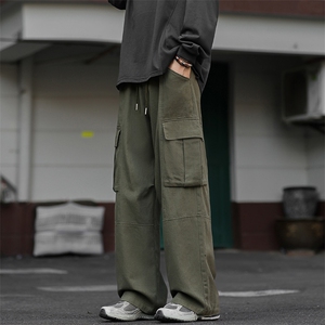 秋季新款拼接大口袋百搭宽松直筒拖地工装裤男K24095-特P45控88图片