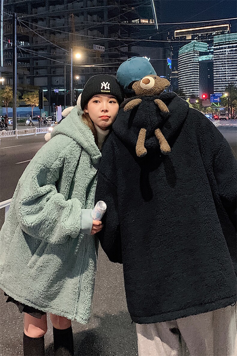情侣羊羔毛加厚小熊设计感棉衣连帽外套A071-1010-P110,男装棉衣,电商A071
