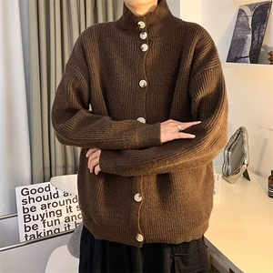 韩式慵懒风开衫休闲毛衣外套男2024秋冬季新款潮流时尚半高毛衣图片