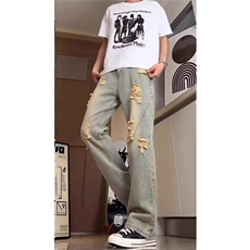美式破洞牛仔裤男高街炸街痞帅宽松直筒裤潮513ACK2691P40，男装牛仔裤，星座513A