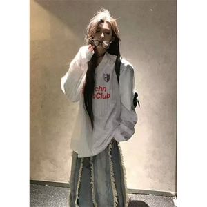 春秋长袖t恤女短款高腰纯棉圆领宽松露脐字母印花上衣 TY94图片