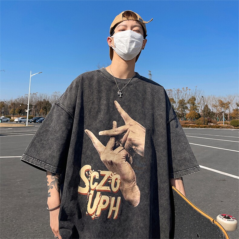 量大优供视频重磅美式复古蜡染水洗做旧短袖t恤SX10特P30,男装T恤,电商A486