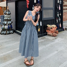【新品现货】夏日微风蓝色条纹背心茶歇连衣裙8816-P135-K188，女装连衣裙，2C317A
