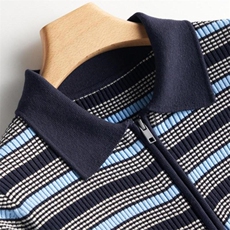 2025年秋季新款POLO珑蓝色条纹针织短袖时尚休闲通勤百搭，女装T恤，致织羊绒