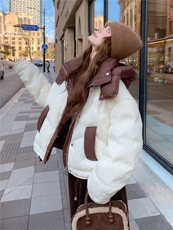 现货设计感撞色蕾丝拼接50鹅绒服2C282-203P345K488，女装羽绒服，2C282