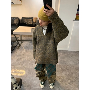 有货~美式复古V领毛衣男cleanfit套头针织衫外套MY838-特P58图片