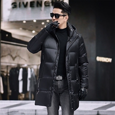 高品质连帽长款90白鸭绒羽绒服外套中青年男装加厚羽绒服大衣，男装羽绒服，钱塘723