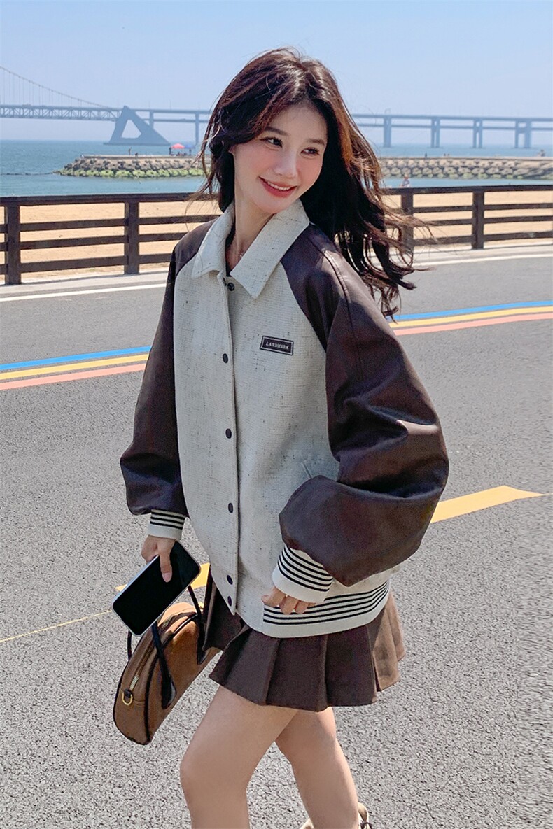 【新款】新款减龄学院风拼接夹克外套088-9909p135控188,女装短外套,2C088