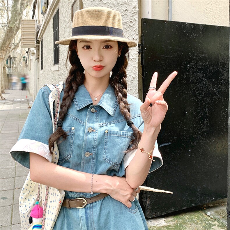 牛仔连衣裙女夏季新款短袖气质显瘦收腰长裙子182-8532P130K198,女装连衣裙,帛香坊