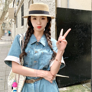 牛仔连衣裙女夏季新款短袖气质显瘦收腰长裙子182-8532P130K198图片