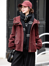 安可拉红短款羽绒服女冬季2024新款高级感加厚宽松保暖派克服外套，女装羽绒服，姿萝菲