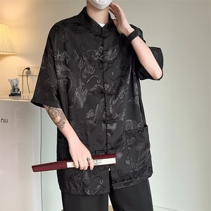 新中式潮复古暗龙纹盘扣风禅意衬衫夏季外套衬衣上衣CS550图片