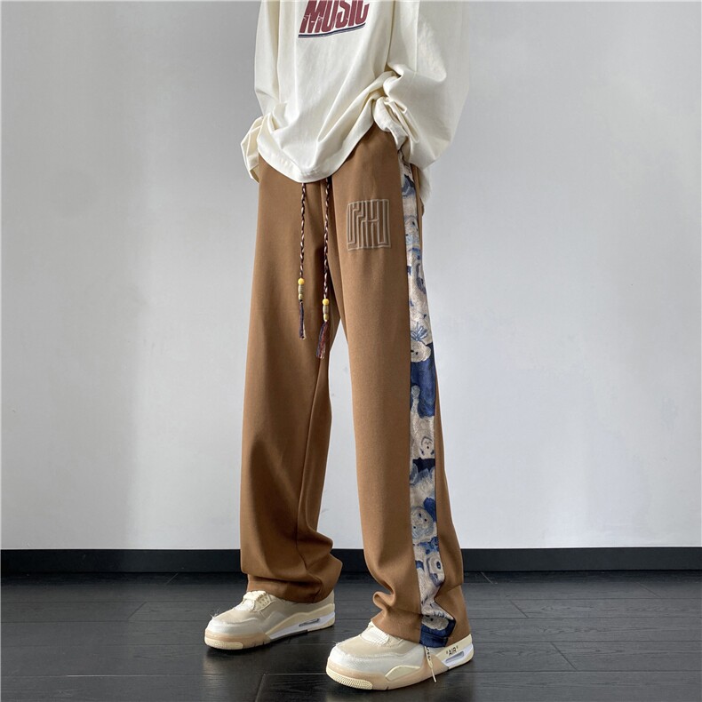 港风2025秋新款潮小熊印花宽松直筒休闲裤B315-K23395-p45控58,男装休闲裤,电商B315