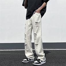美式ins春夏高街破洞牛仔裤N350p55，男装牛仔裤，星座712