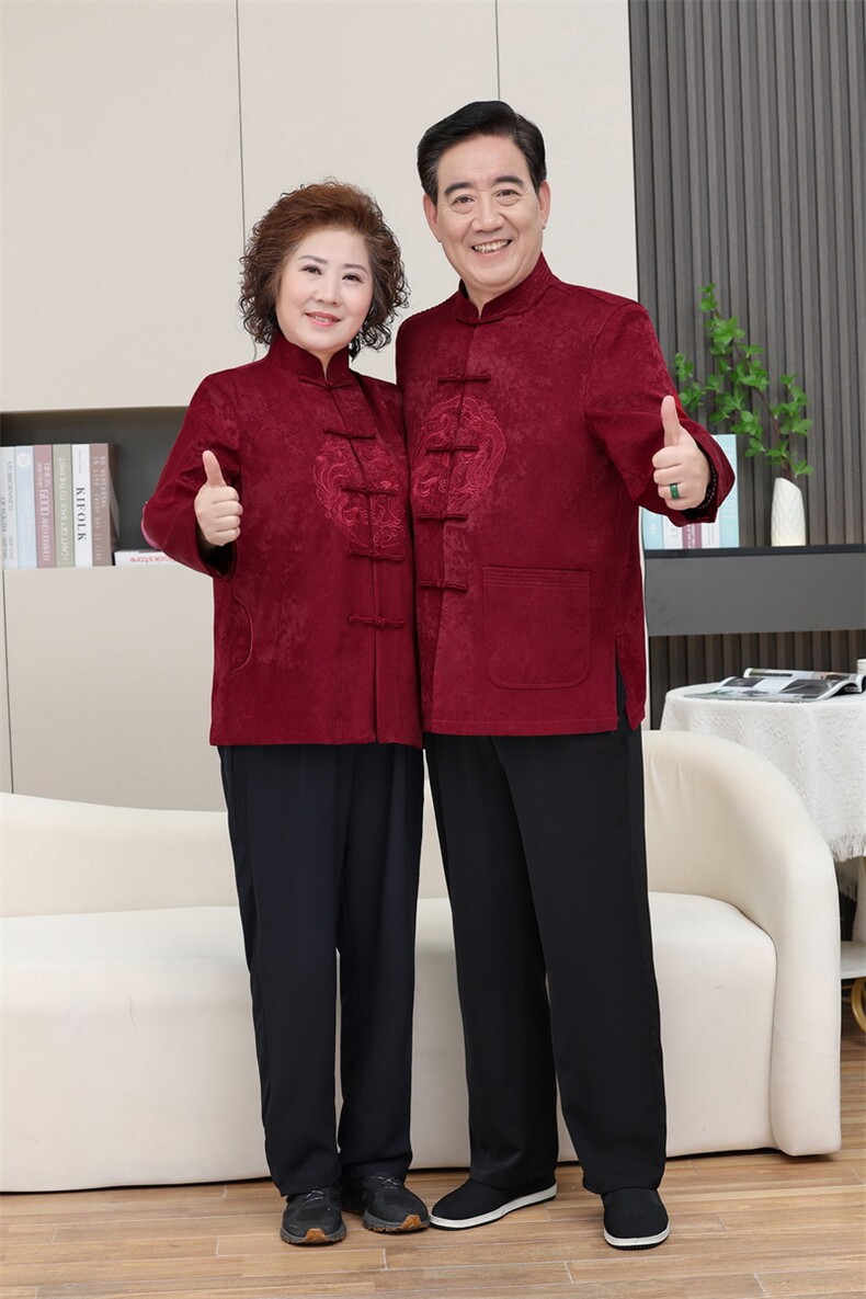 情侣装羊毛呢中老年加绒唐装外套男士风复古新中式双面呢唐装,男装民族服装,钱塘723